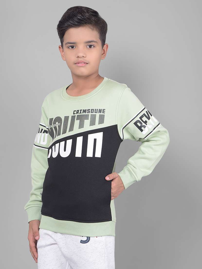 boys green typographic regular sweatshirt