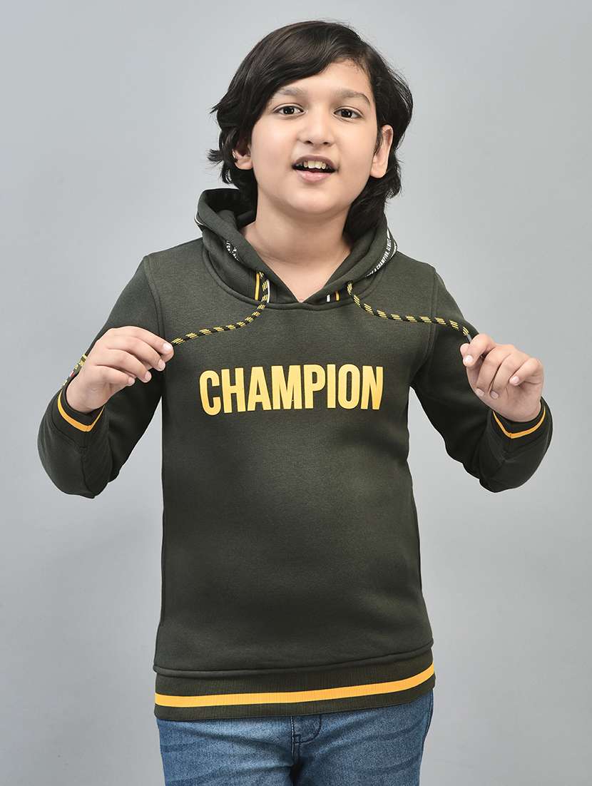 boys green typographic hooded sweatshirt