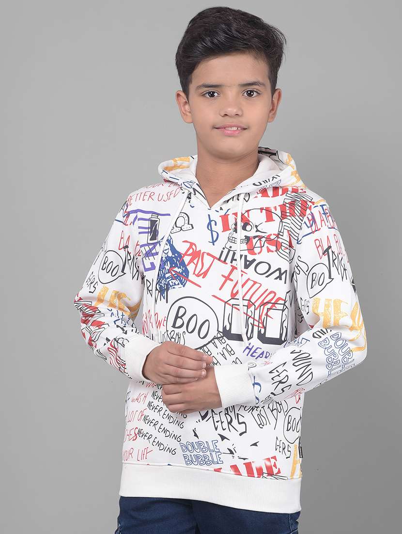 boys white typographic hooded sweatshirt - 20547307 - Zoom Image - 0