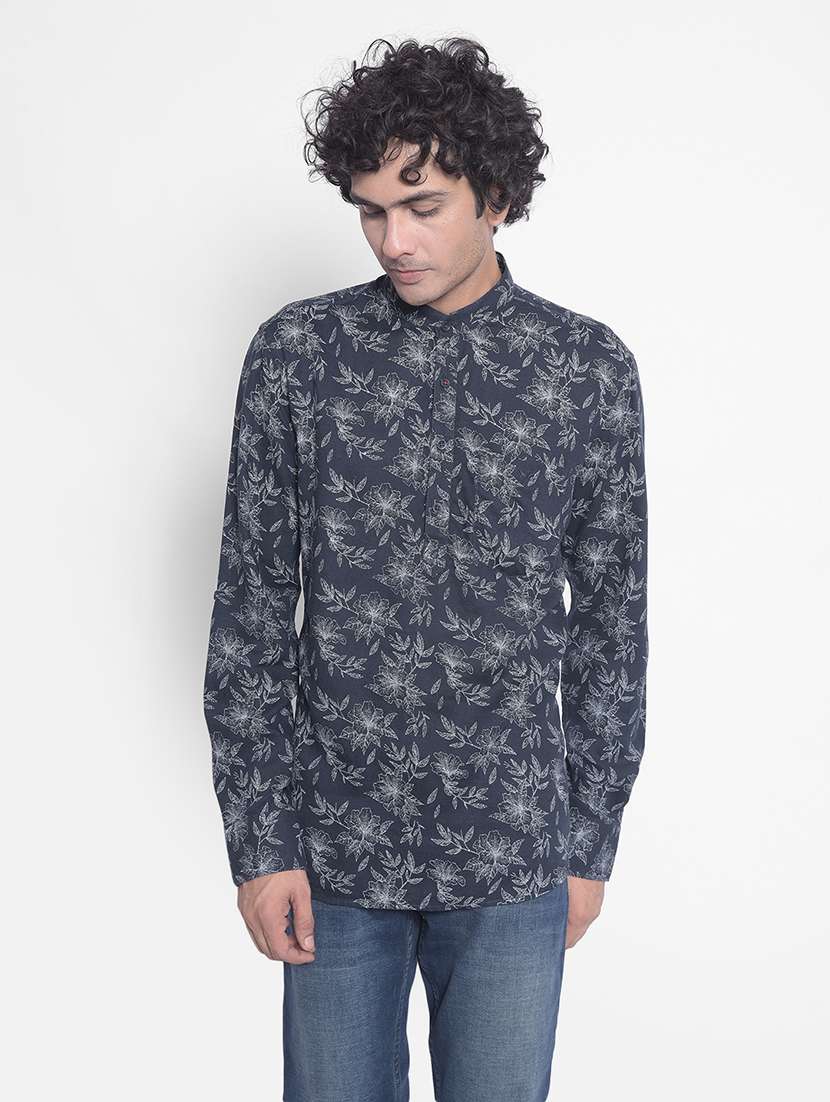men floral printed straight short kurta