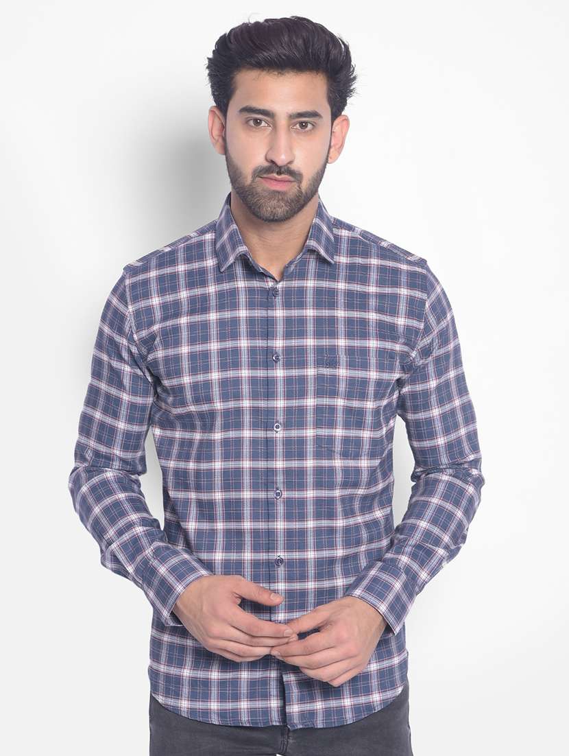 men blue checked casual shirt