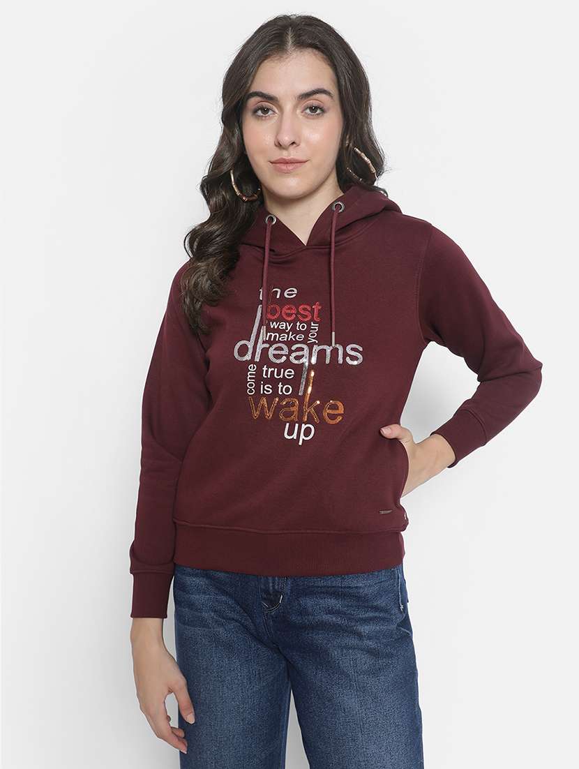 women front print hooded sweatshirt