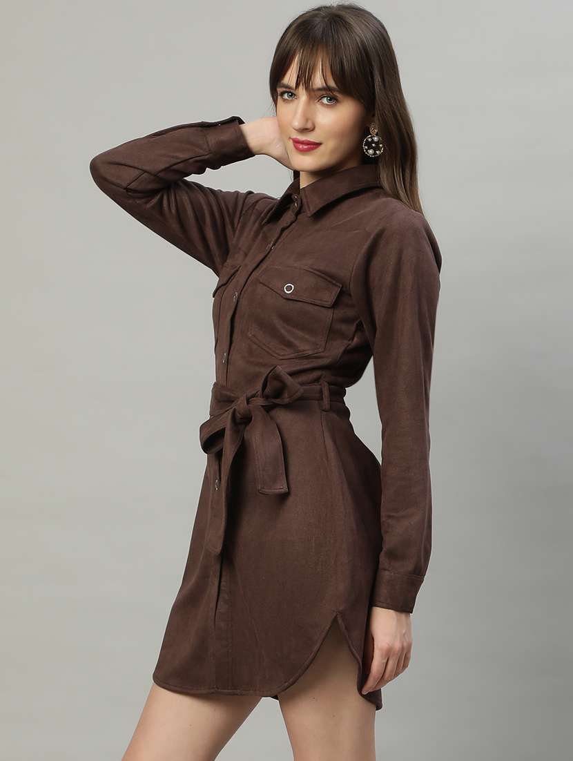 women solid button downed shirt  dress - 20550032 -  Standard Image - 3