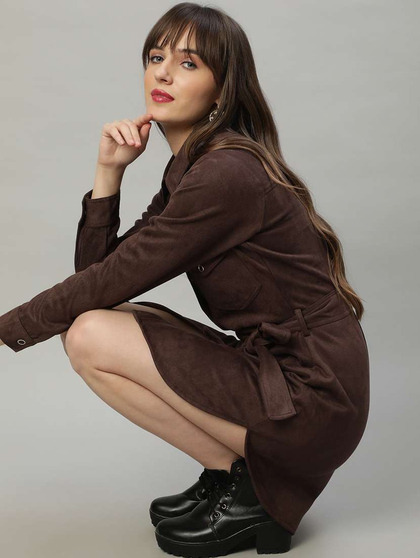 women solid button downed shirt  dress - 20550032 -  Standard Image - 5