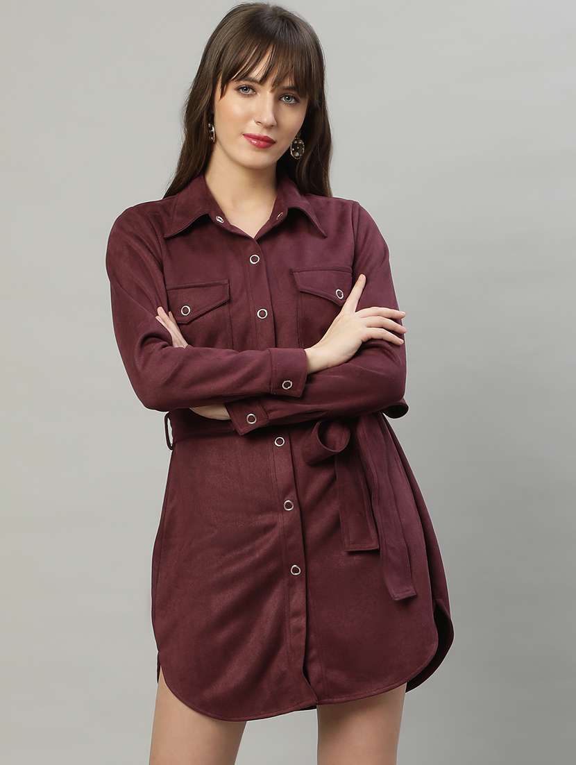 women solid button downed shirt  dress