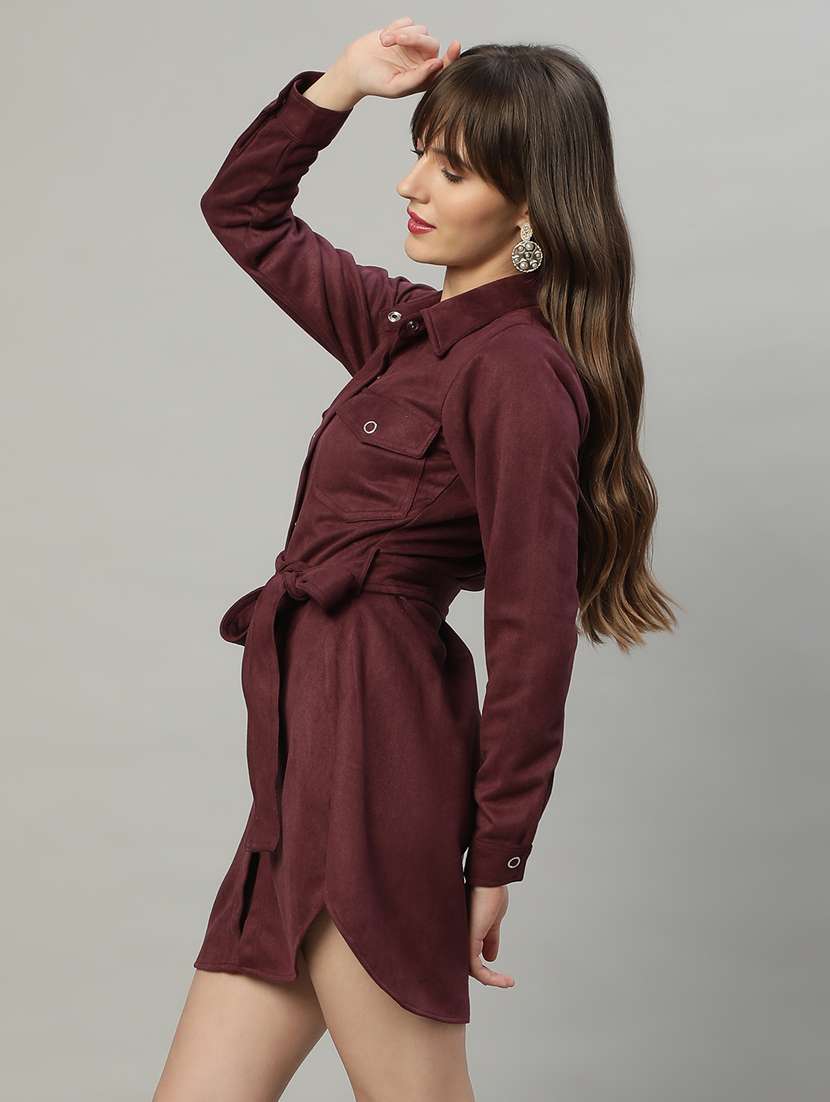 women solid button downed shirt  dress - 20550033 -  Standard Image - 3