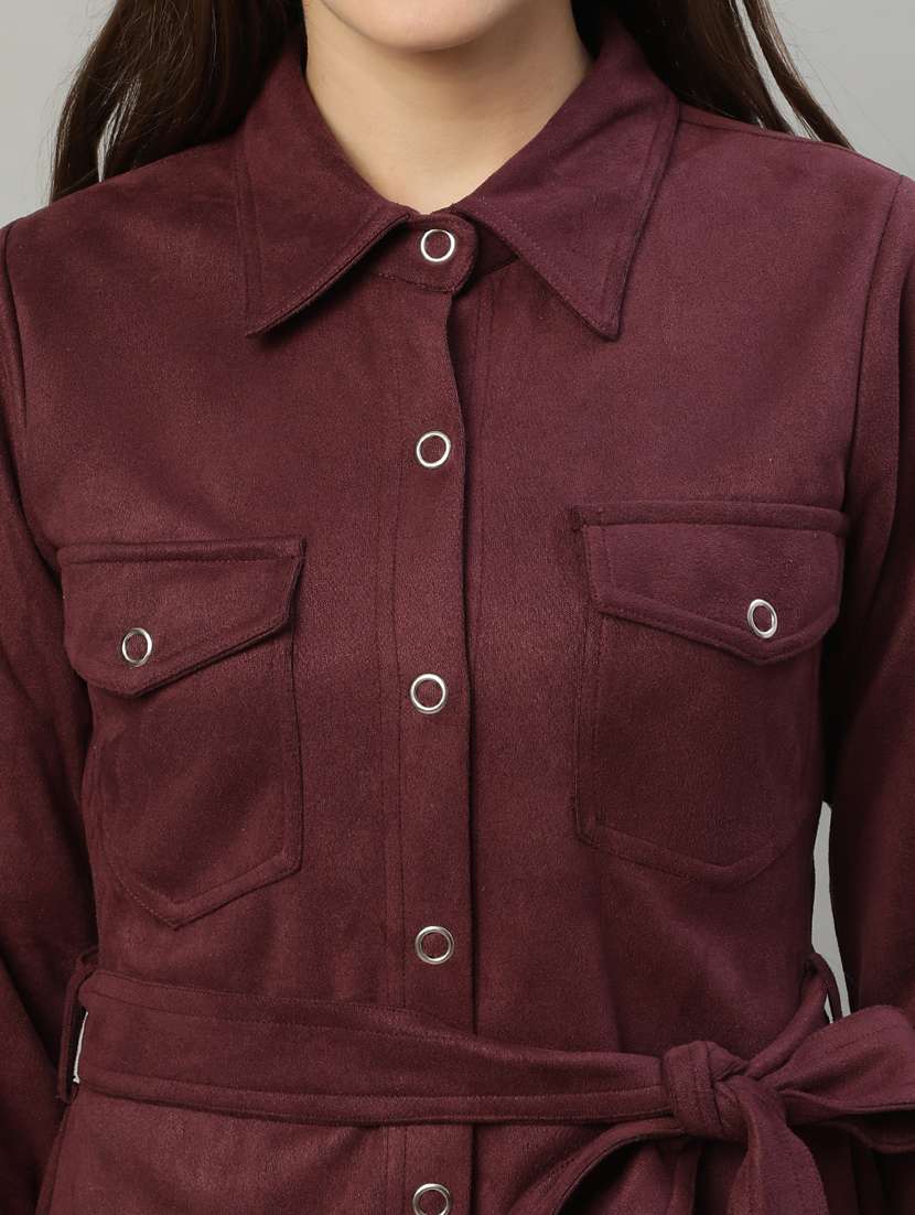 women solid button downed shirt  dress - 20550033 -  Standard Image - 5