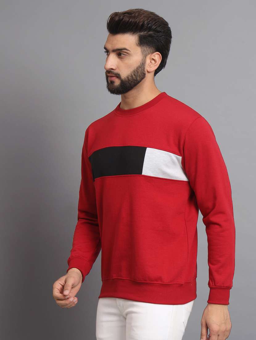 men color block red fleece sweatshirt - 20550231 - Zoom Image - 0