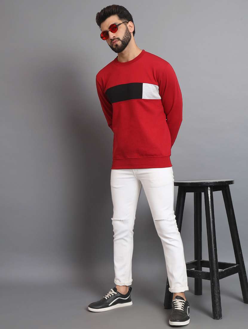 men color block red fleece sweatshirt - 20550231 - Standard Image - 3