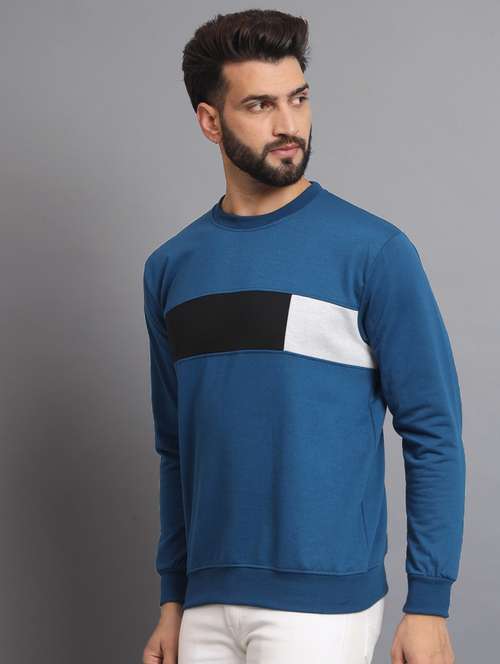 men color block blue fleece sweatshirt - 20550232 -  Standard Image - 0