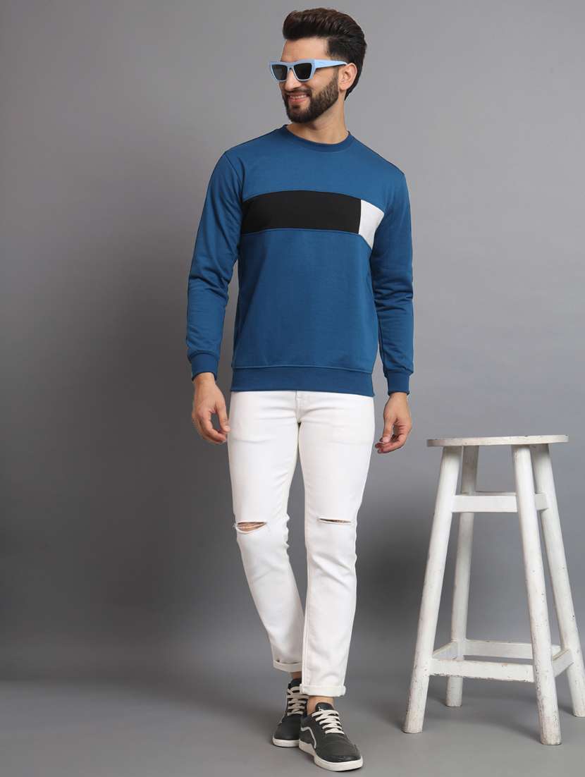 men color block blue fleece sweatshirt - 20550232 - Standard Image - 3