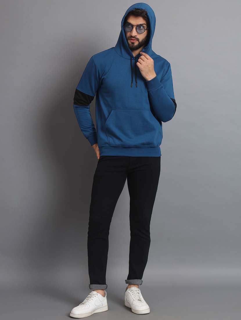 men color block blue fleece hooded sweatshirt - 20550233 - Standard Image - 3