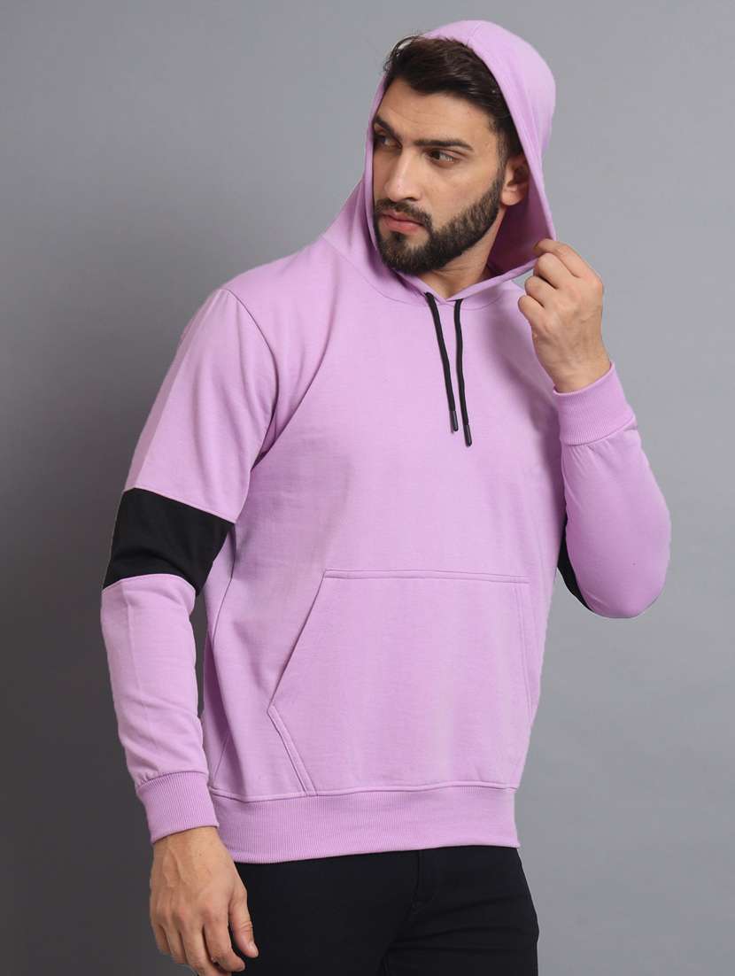 men color block lavender hooded sweatshirt - 20550234 -  Zoom Image - 0
