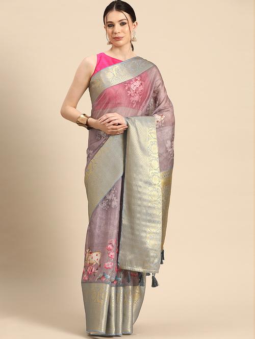 women's self design taupe colored saree - 20550320 - Standard Image - 0