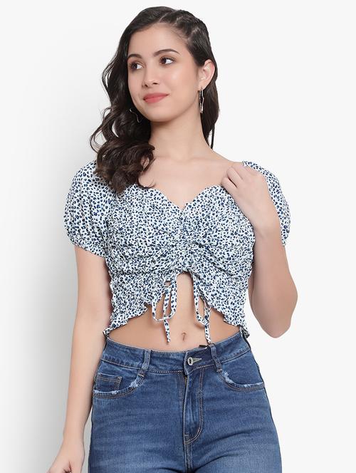women printed smocked crop top - 20550775 - Standard Image - 0