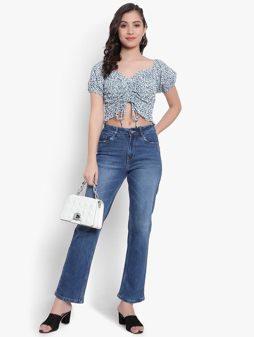 women printed smocked crop top - 20550775 - Standard Image - 3