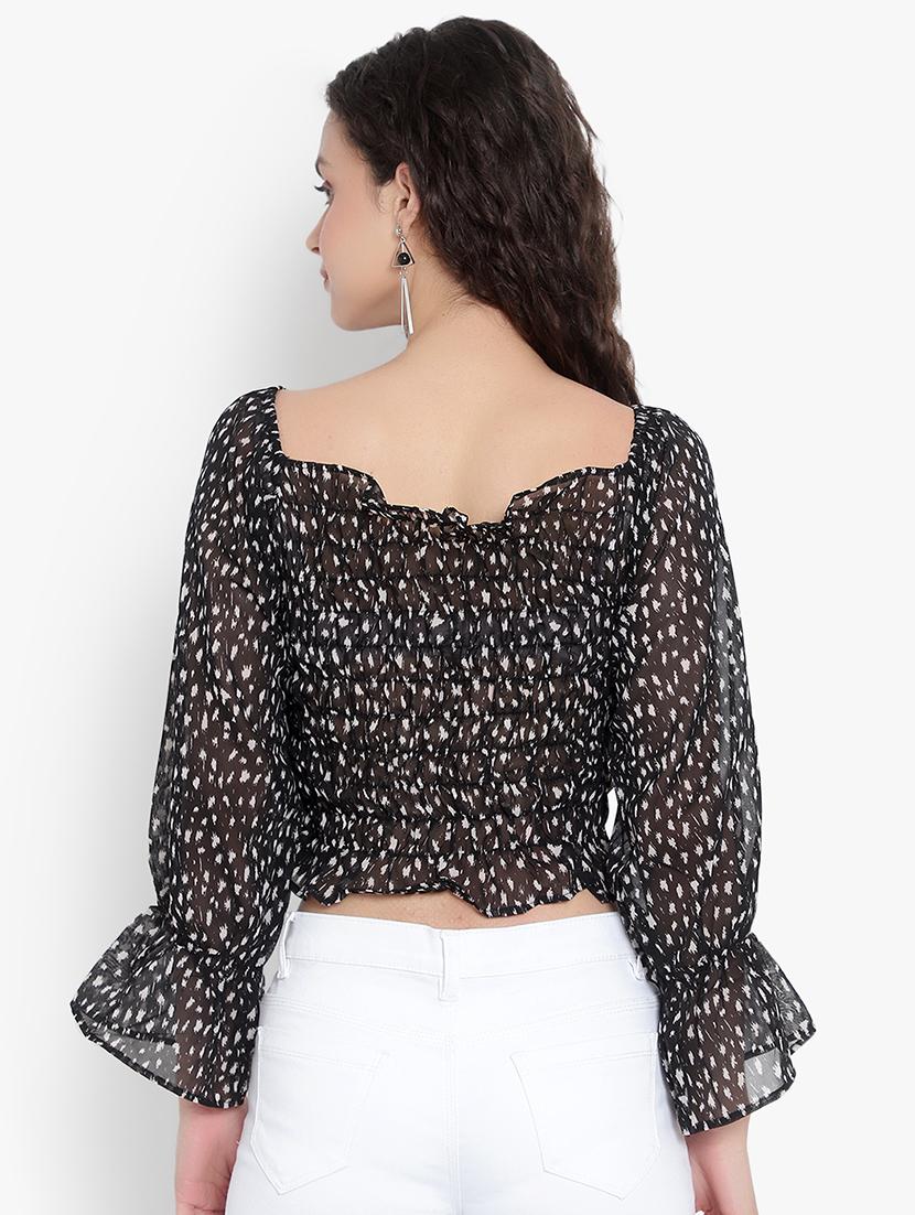 women printed smocked detailed crop top - 20550793 - Standard Image - 3