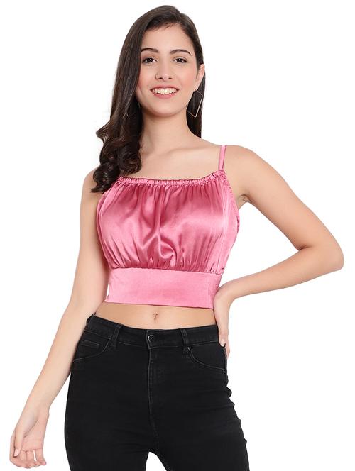 women solid smocked detailed crop top - 20550952 - Standard Image - 0
