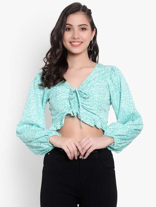women printed smocked crop top - 20550963 -  Standard Image - 0