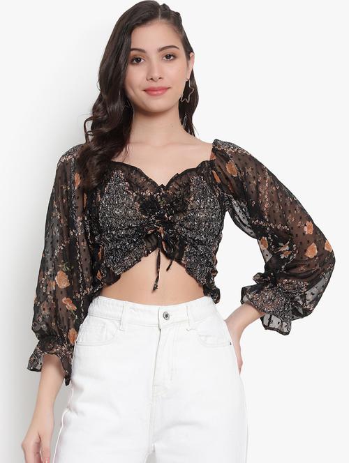 women printed smocked crop top - 20550981 -  Standard Image - 0