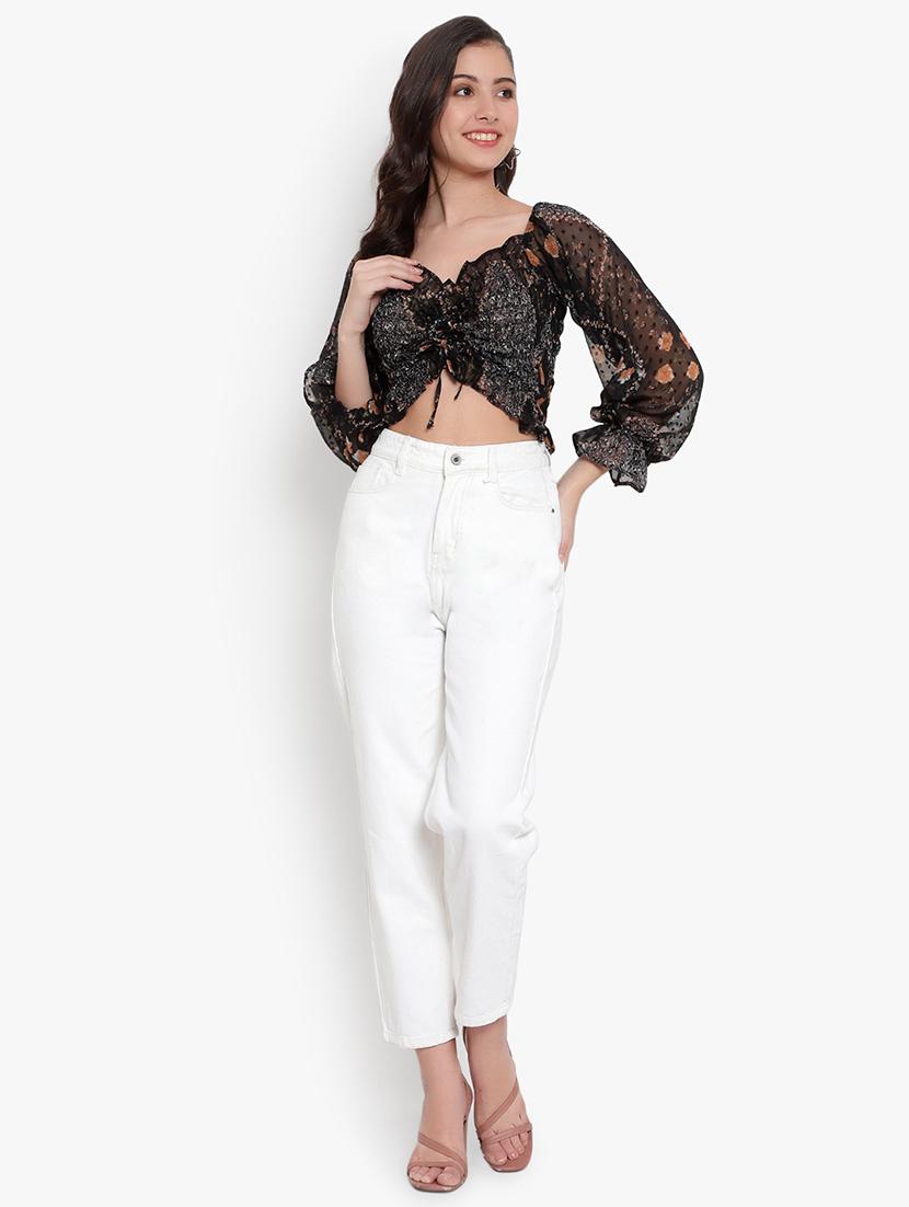 women printed smocked crop top - 20550981 - Standard Image - 3