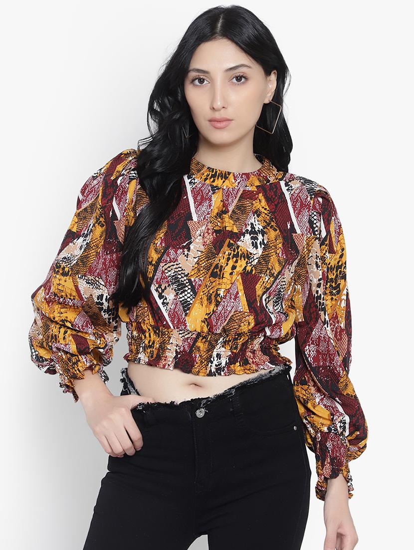 multi colored crepe crop top - 20551010 -  Zoom Image - 0