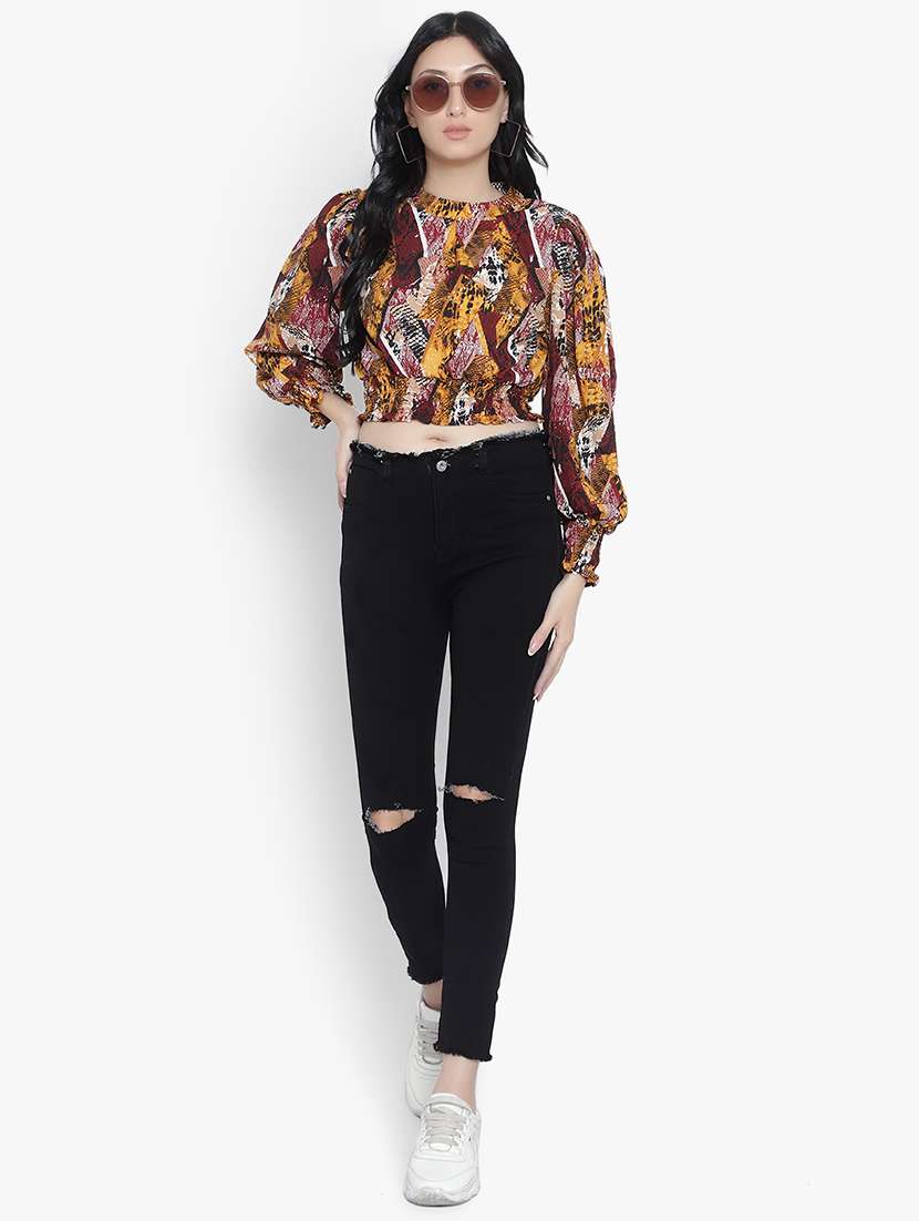 multi colored crepe crop top - 20551010 - Standard Image - 3