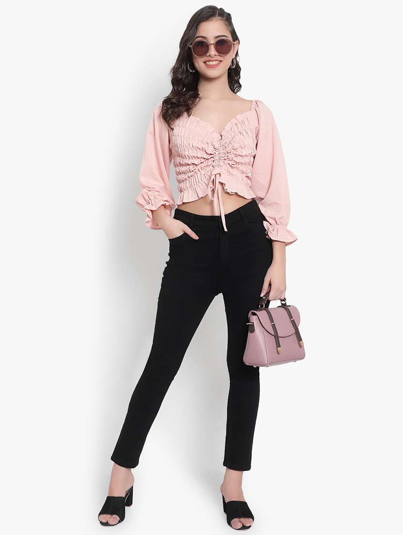pink crepe crop top - 20551017 - Standard Image - 3