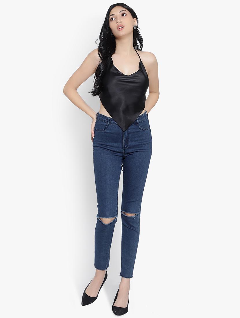 women solid halter nack backless top - 20551042 - Standard Image - 3