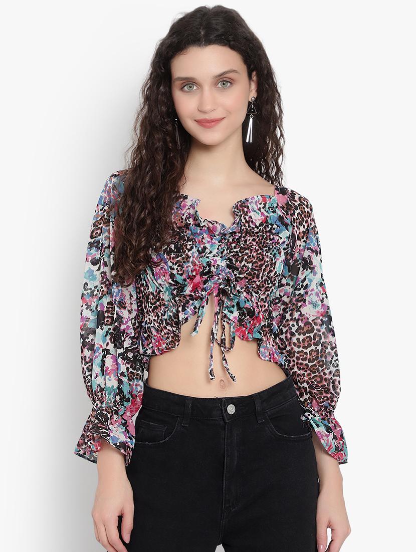 multi colored georgette crop top - 20551053 -  Zoom Image - 0