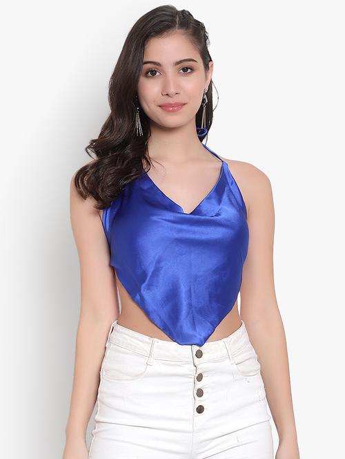 women solid halter nack backless top - 20551060 - Standard Image - 0