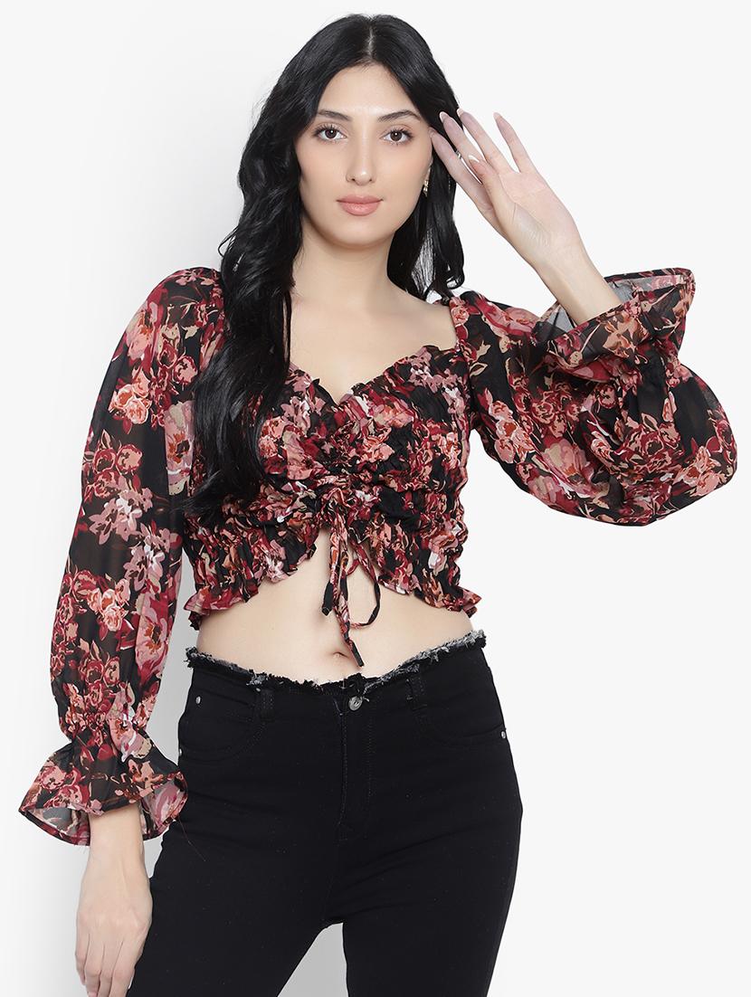 multi colored georgette crop top - 20551089 -  Zoom Image - 0