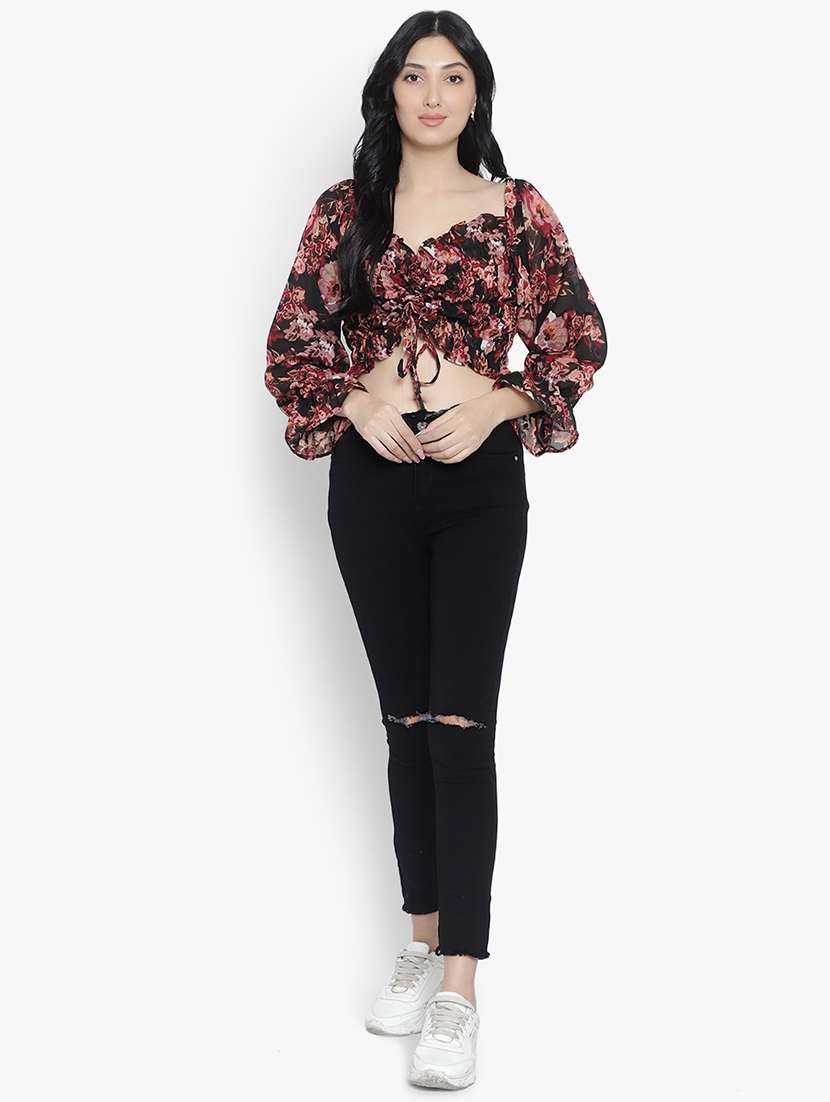 multi colored georgette crop top - 20551089 - Standard Image - 3