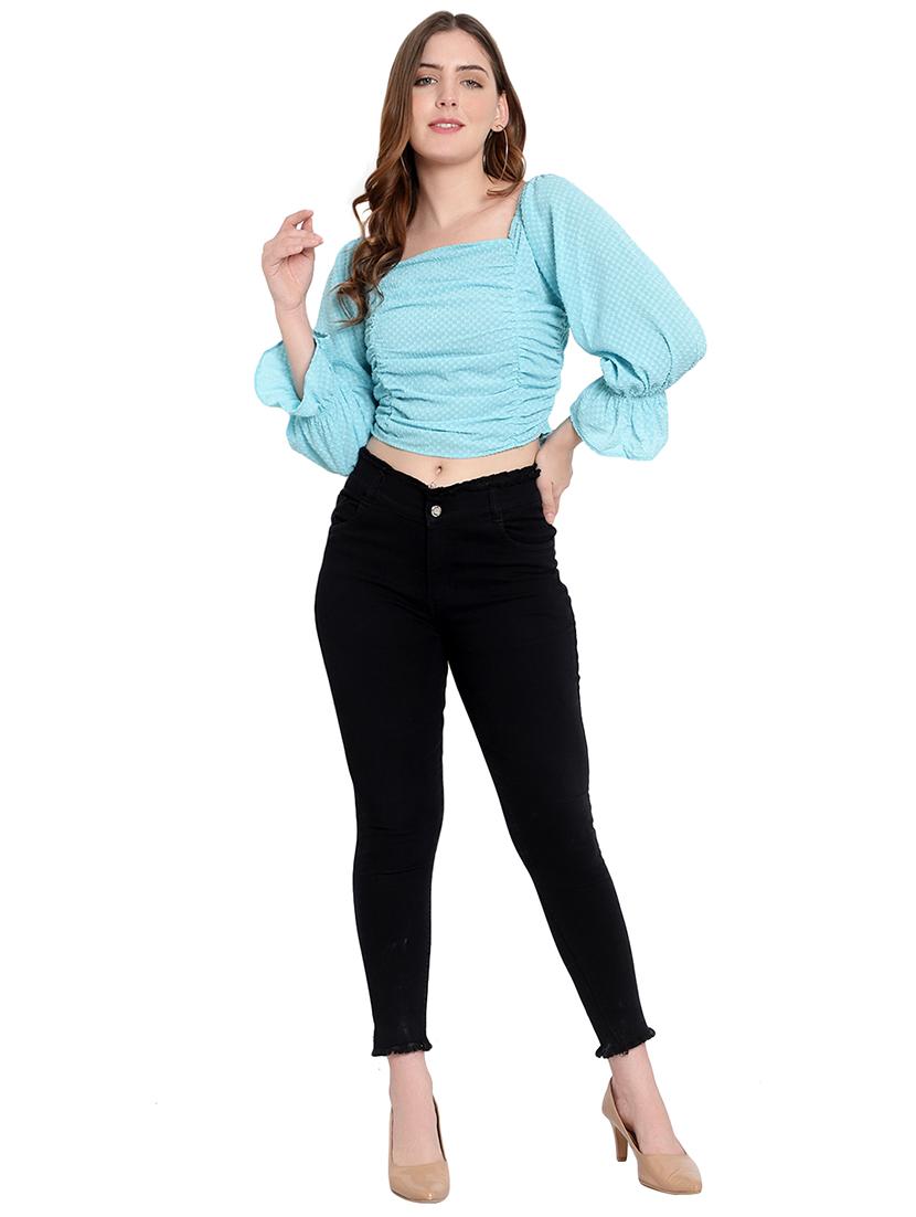 blue georgette crop top - 20551125 - Standard Image - 3
