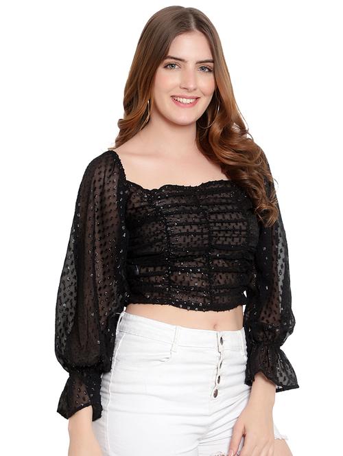 black georgette crop top - 20551143 - Standard Image - 0