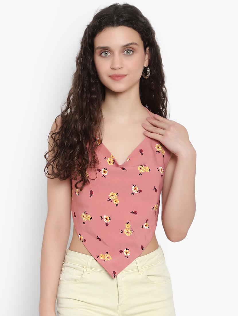 pink crepe crop top - 20551222 -  Zoom Image - 0