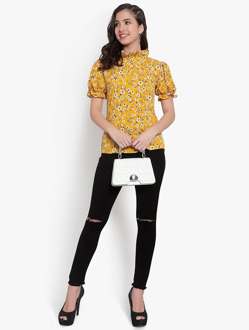 yellow rayon regular top - 20551233 - Standard Image - 3