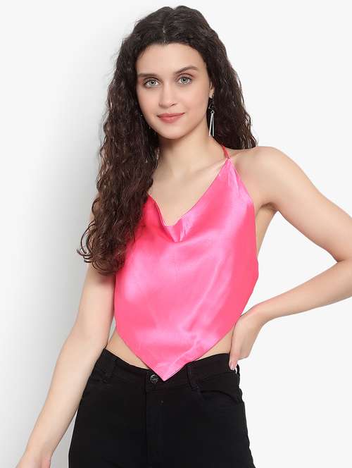 pink satin crop top - 20551276 - Standard Image - 0
