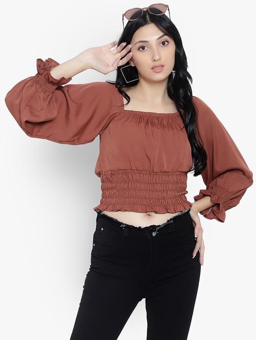 brown crepe crop top - 20551298 - Standard Image - 0