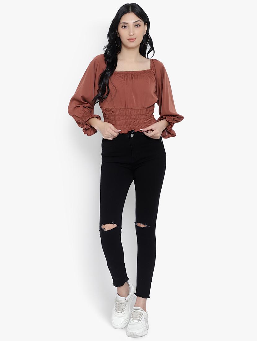 brown crepe crop top - 20551298 - Standard Image - 3