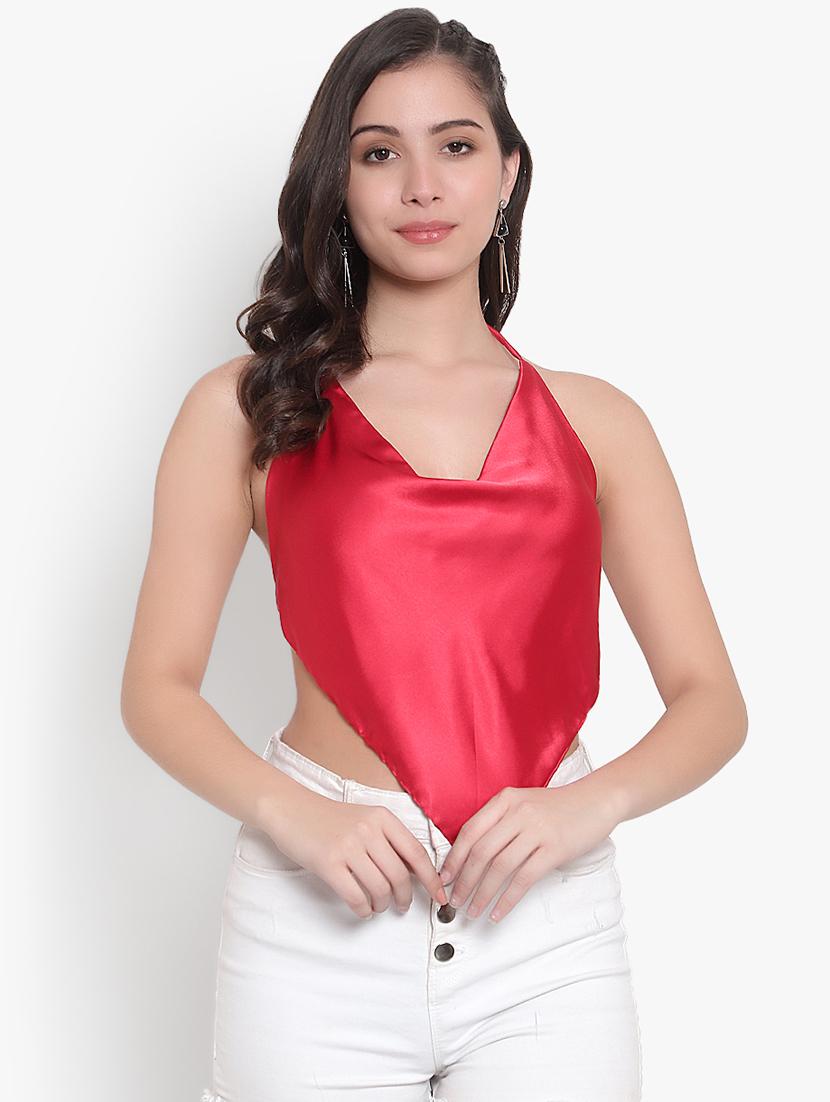 red satin crop top - 20551312 - Zoom Image - 0