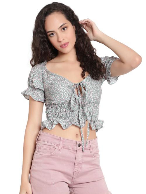 grey crepe crop top - 20551395 - Standard Image - 0