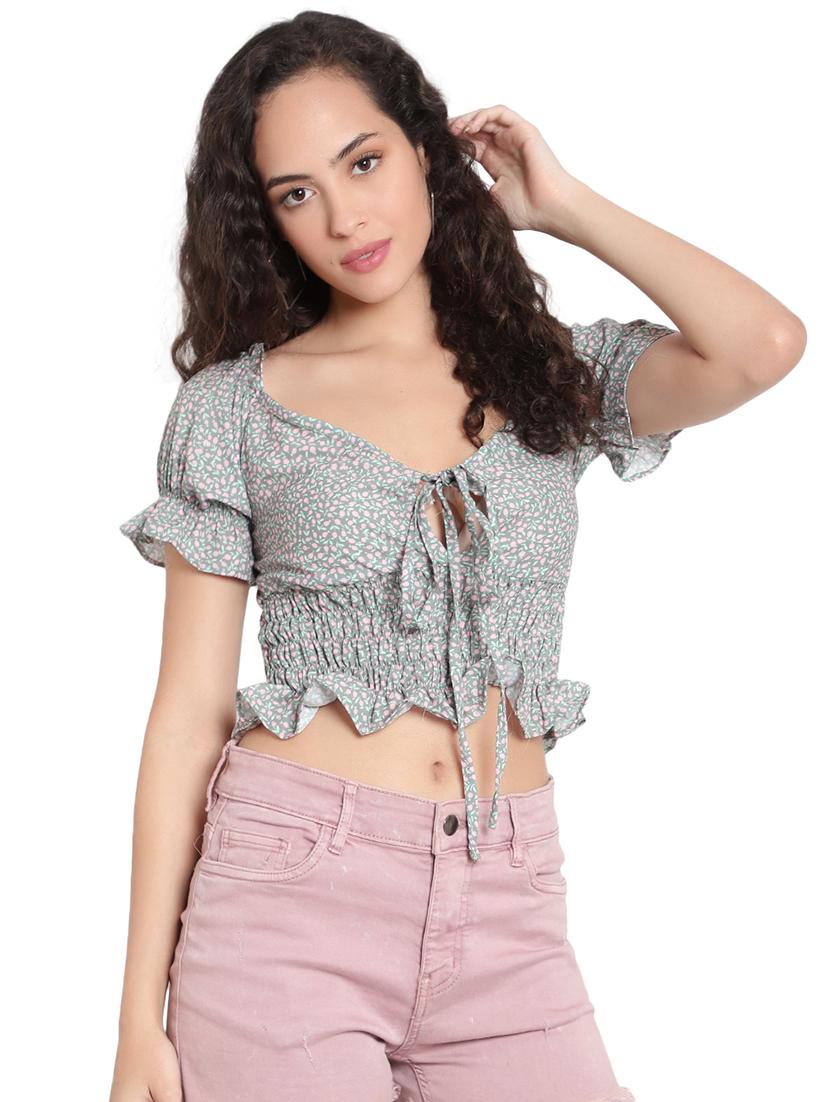 grey crepe crop top - 20551395 - Zoom Image - 0