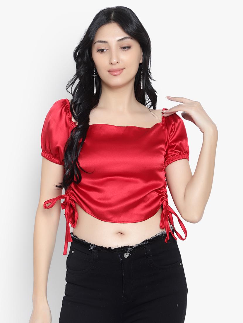 women solid smocked detailed crop top - 20551402 -  Zoom Image - 0