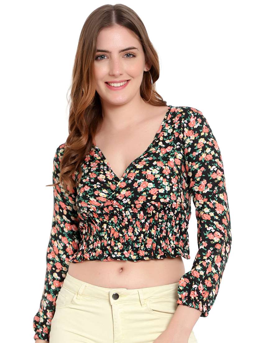 multi colored crepe crop top