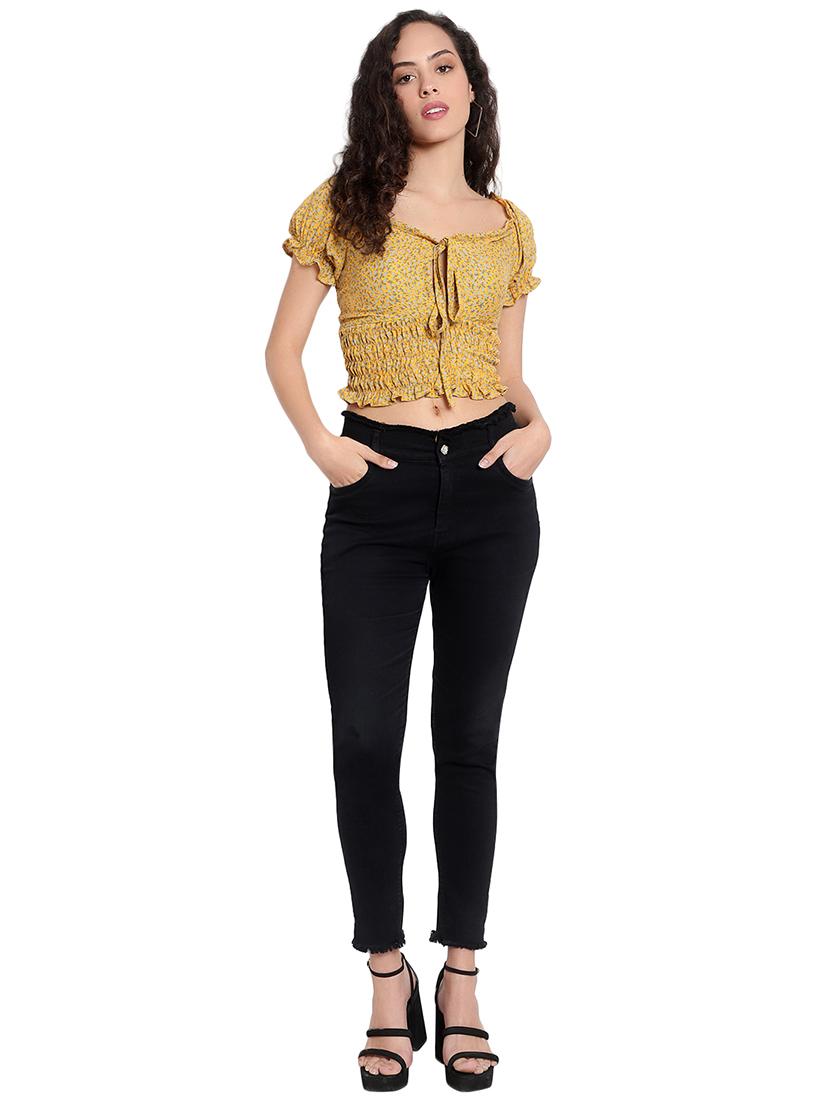 yellow crepe crop top - 20551413 - Standard Image - 3