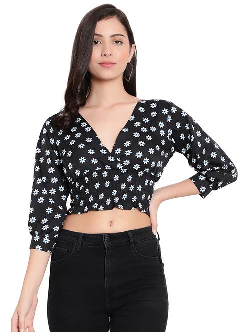 black crepe crop top - 20551424 -  Standard Image - 0