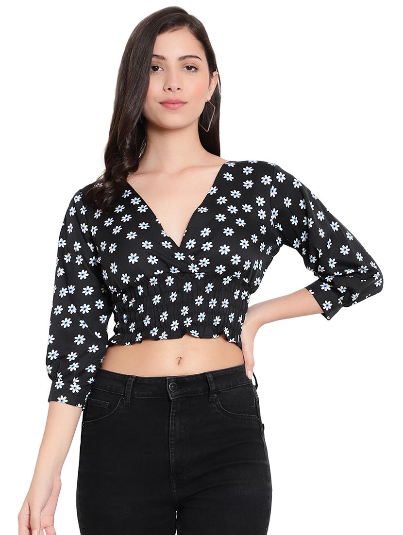 black crepe crop top - 20551424 -  Zoom Image - 0