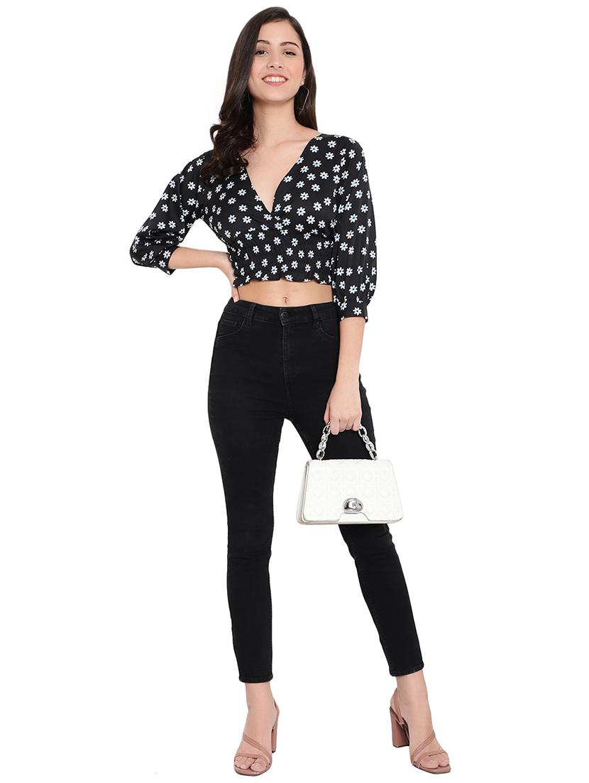 black crepe crop top - 20551424 - Standard Image - 3