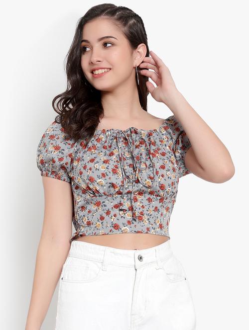 grey crepe crop top - 20551431 - Standard Image - 0
